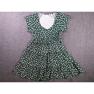No Boundaries Dress Womens L Floral V Neck Short Sleeve Tiered Casual Green